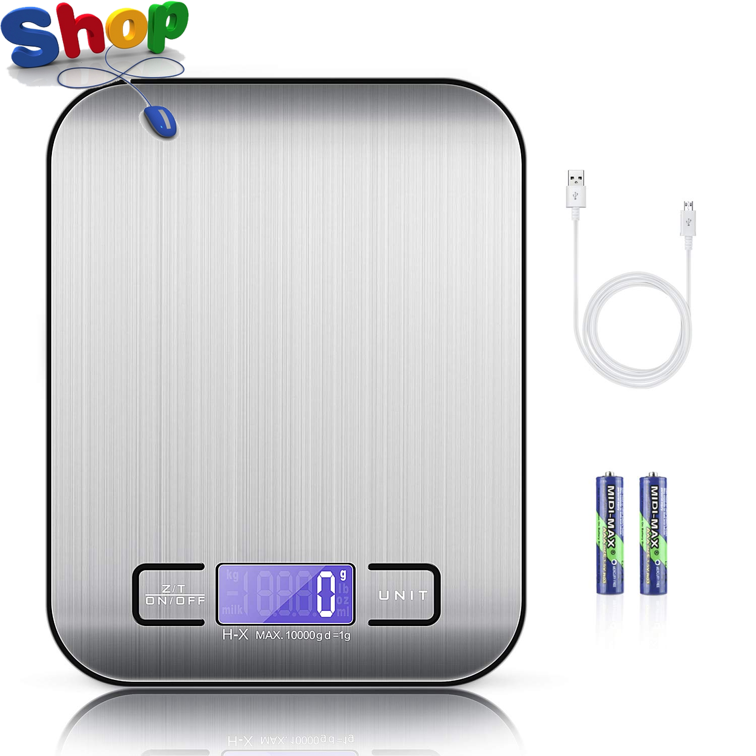 Electronic Kitchen Scales with USB Cable, Precision Scales 10 Kg/1 G Stainless S