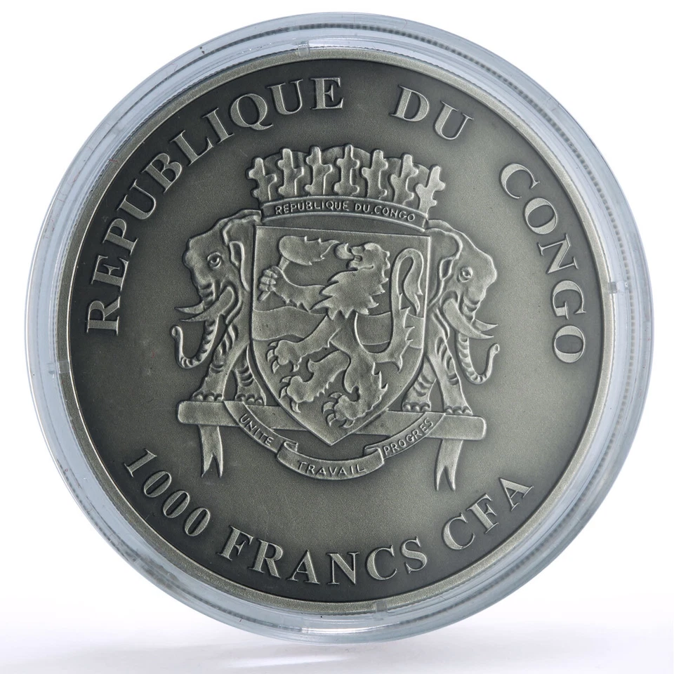 Congo 1000 francs African Ounce Wildlife Gorillas Monkeys Fauna silver coin 2018 - Image 3 of 3