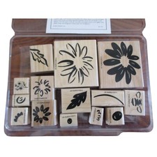 Vintage Stampin Up Rubber on Wood Flower Stamps 2000 Set of 14 Stamps