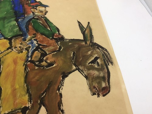 Original Early, Jovan Obican: Family On A Donkey Mixed Media On Paper 2 of 2 VG - Picture 5 of 8
