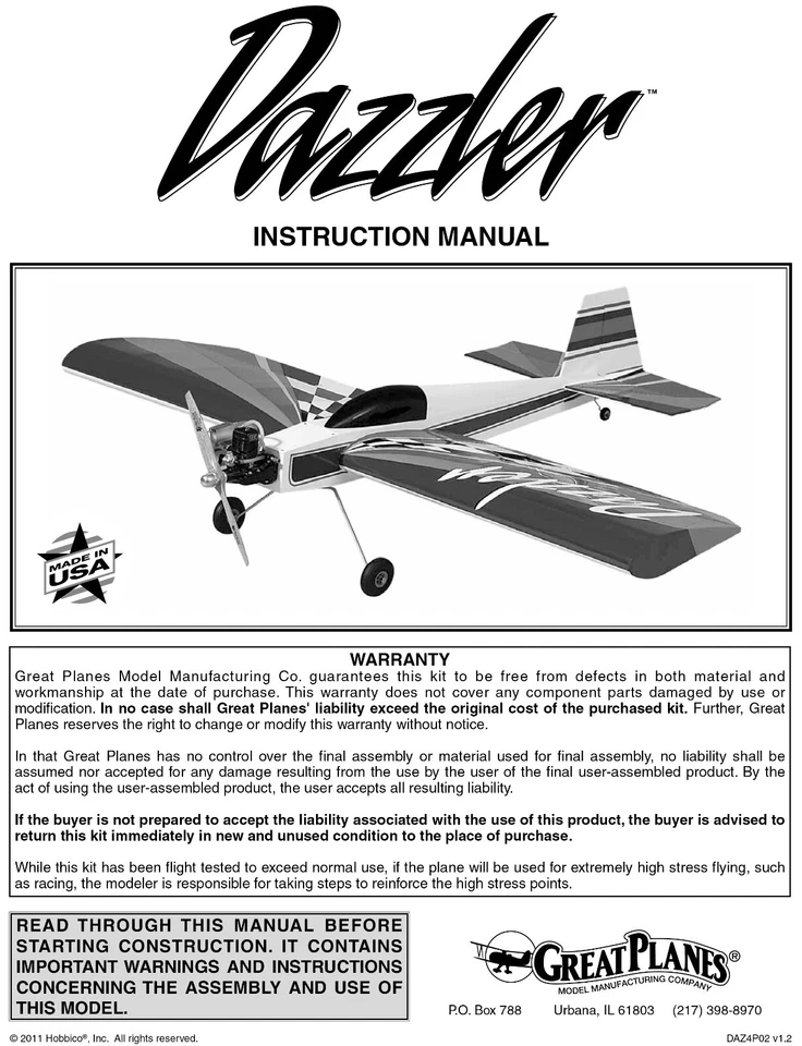 Great Planes Model Airplane Plans (RC): DAZZLER 48" Wingspan for .32-.40 Engine - Image 2 of 4