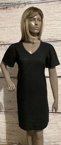 Nicole Miller DAMEN-ETUIKLEID SCHWARZ ÄRMEL V-AUSSCHNITT LEINEN ~ S - Bild 2 von 4