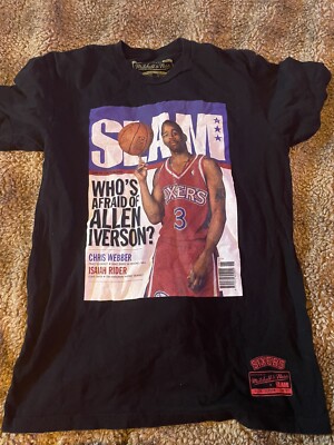 Allen Iverson Medium T Shirt Slam Magazine Mitchell and Ness Black