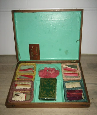 Ancien Coffret pour Jeux Jetons en Os Cartes Compteur de Points - Photo 1/4