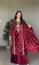 Traditional Style Viscose Velvet Palazzo Suit With Dupatta For Women  Girls