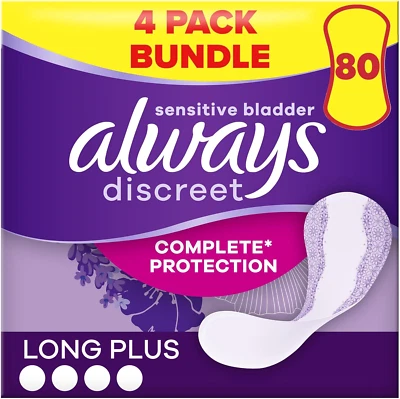 PROCTER & GAMBLE Always Discreet Incontinence Pads for Women,80 High Absorbency Liners