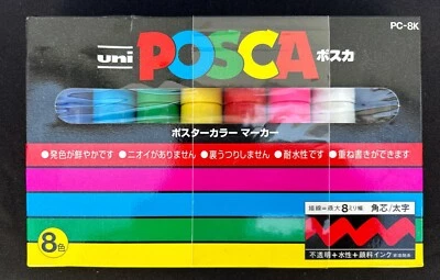 POSCA 8 Count 8mm Markers Bold Square Core Red Black White Pink PC-8K - Image 1 of 4