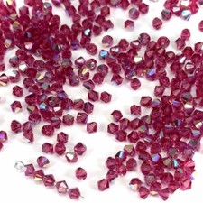 Fuchsia AB Czech Glass Beads Machine Cut Bicones 4mm Pink Rondell Crystals
