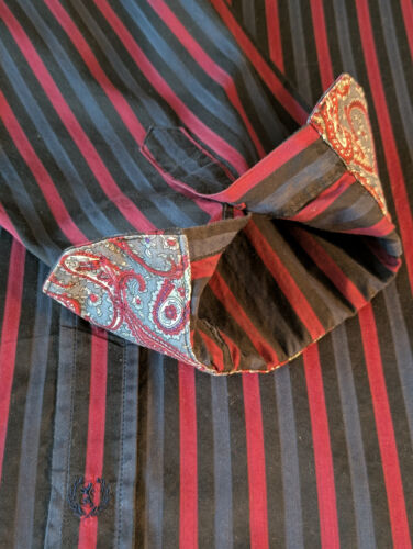 Bugatchi Uomo Men's Navy Red Black Striped Paisley Collar and Cuffs Shirt XXL - Picture 10 of 16
