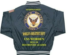 USS WORDEN DLG-18 DESTROYER LEADER NAVY EMBROIDERED SATIN JACKET(BACK ONLY)