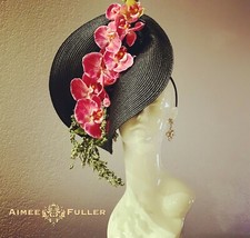 Aimee Fuller Kentucky Derby Fascinator Ascot Hat Black Hot Pink Orchid Holiday