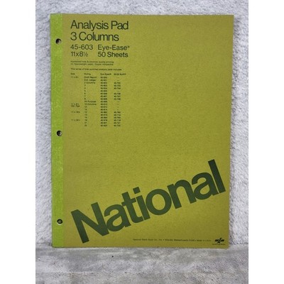 National 45-603 Analysis Pad 3 Columns Eye-Ease 11x8.5 50 Sheets Vintage USA