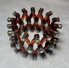 Vintage Expandable Bun Holder Brown Silver toned Clear Round Rhinestones