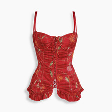 Victoria's Secret Red Plaid Floral Corset Bustier Top Lace Up Y2K Lingerie
