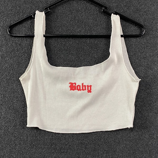 Princess Polly Baby Womens Cropped Tank Top White Ribbed Knit Stretch Size 8