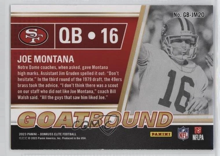 2023 Panini Donruss Elite Goatbound Joe Montana #GB-JM20 HOF - Image 2 of 2