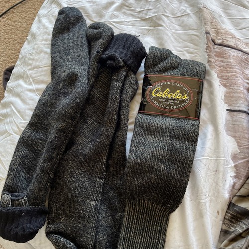 3 Pair Vintage Cabelas Thermal Socks Men Wool Blend Size 9-12 Made In The USA