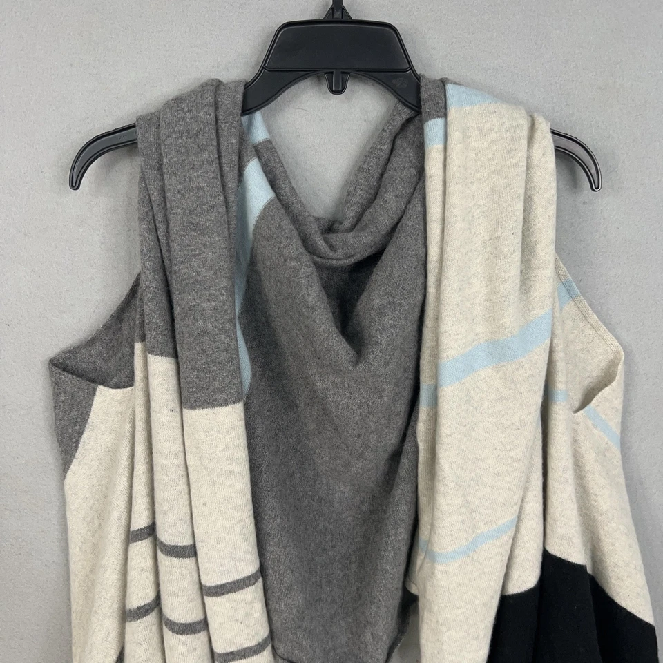 Poncho envolvente de cachemir para mujer talla única gris crema azul bloques de color ruana a rayas Foto 2 de 4