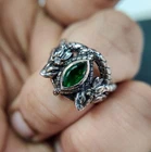 Handmade 925 Silver Green Quartz Snake Ring Marquise Stone Serpent Symbol Unisex