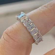4.00Ct Radiant Cut Natural Diamond Eternity Engagement Band Ring 14K White Gold