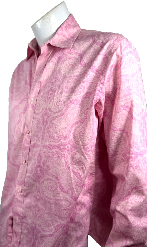 Camisa Ted Baker London Diseñador Rosa Paisley Floral Manga Larga Puño Abatible Talla 4 Foto 4 de 4