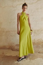 ZARA Halter Neck Wrap Midi Dress With Linen