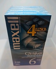 MAXWELL GX-SILVER T-120 6 HOUR VHS TAPES 4 PACK SEALED EXCELLENT