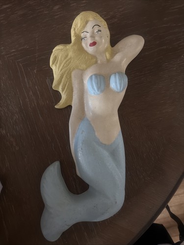 Mermaid Chalkware Kitsch Kitschy 14” Wall Plaque Babies Mid-Century Fish VTG