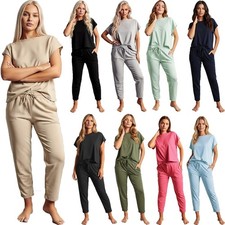 Womens Boxy Tracksuit 2 Piece Loungewear Short Sleeve T-Shirt & Drawstring Pants