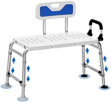 Heavy Duty Sliding Shower Chair with Adjustable Height & Reversible Backrest