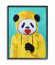 Framed Panda Wall Art Giclee Print 11x14 Textured Decor Yellow Coat Lollipop
