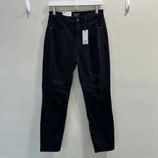 Judy Blue 7/28 Black Distressed "Boyfriend Fit" Denim Jeans JB82161BK