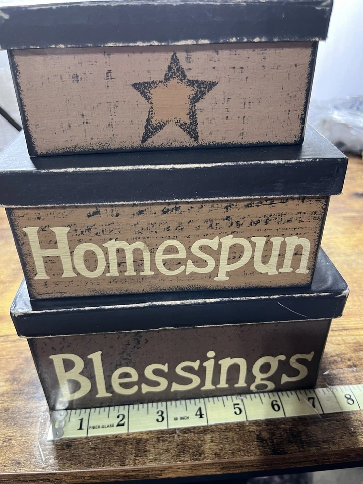 Primitive Nesting Boxes Homespun Blessings Star. Rustic Farmhouse Star 7x4x3.5 - Image 2 of 4