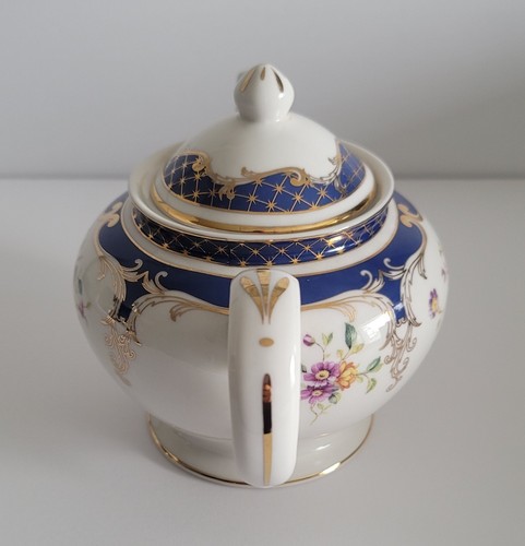 Grace's Teaware Teapot White Cobalt Blue Pink Floral Gold Trim Butterflies - Picture 7 of 14