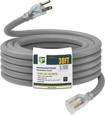 30 Ft Lighted Outdoor Extension Cord,12/3 SJTW Heavy Duty Grey ExtensionCable..
