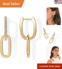 Luxurious Gold Plated Huggie Hoop Drop Earrings with Stunning Cubic Zirconia