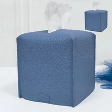 2 Pack Tissue Box Cover, Square PU Leather Tissue Holder, Decorative Facial Tiss