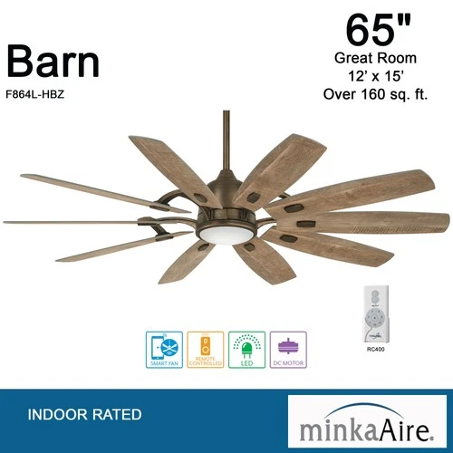 Minka Aire Barn 65" Ceiling Fan - Barnwood 10-Blade Remote Control - Picture 5 of 6