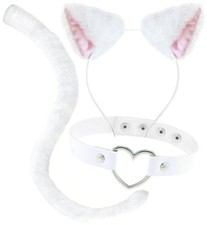 Cat Ears and Tail Costume Accessories, Anime Faux Fur Cat Ear Headband  Long