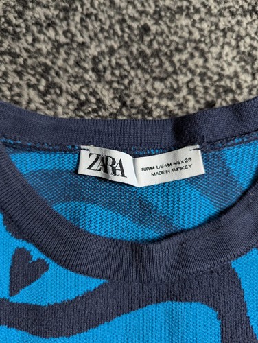 Zara Cropped Pullover Medium Schwarz Blau Herz Print Jacquard Strick Y2K Sweater - Bild 2 von 6