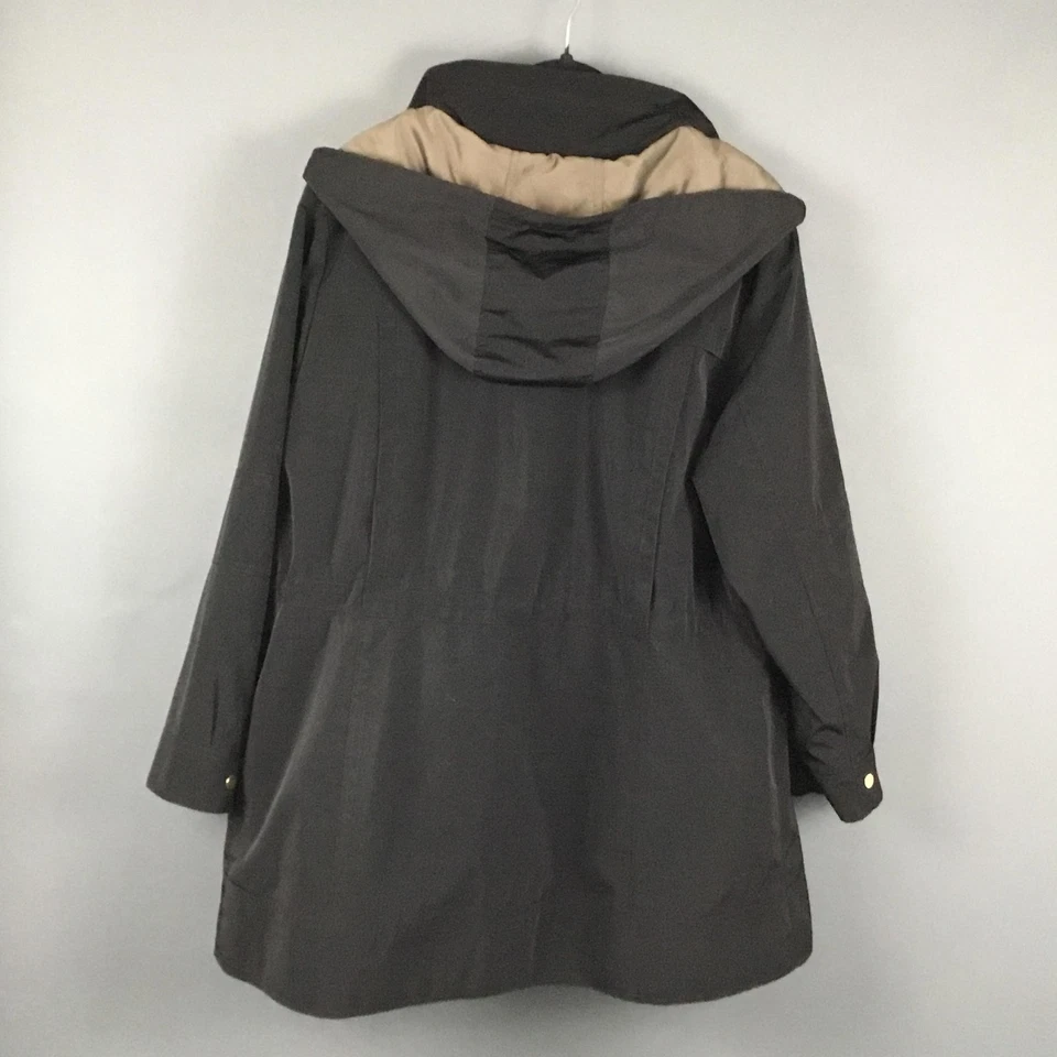 Abrigo Liz Claiborne para mujer 2X parka negro con capucha forro extraíble cremallera bolsillos a presión Foto 3 de 4