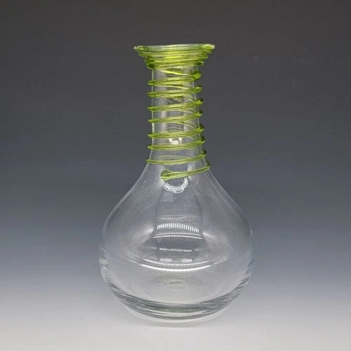 Vtg Blenko Glass Vase 9432s Clear Crystal With Kiwi Green Spiral Wrap 9.5" 1998