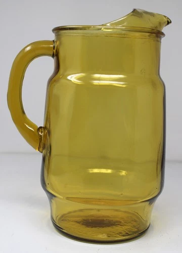 Vintage Anchor Hocking Amber Glass Lemonade Iced Tea Pitcher w/ Ice Lip, Handle