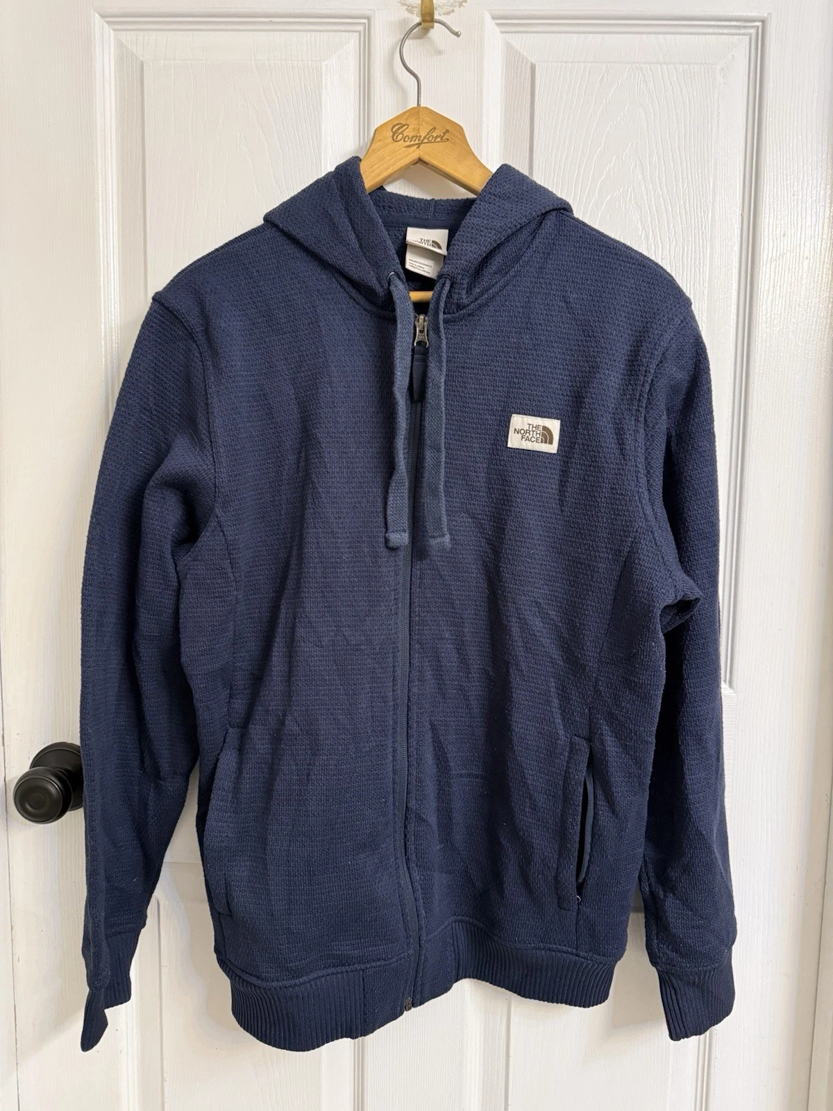 The North Face Curran Trail Hoodie Full Zip Blue Waffle Fleece Thermal Men's L