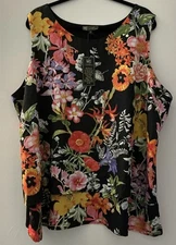 DG2 Diane Gilman SoftCell Breathable Easy Layered Tank Top Black Floral 3X NWT