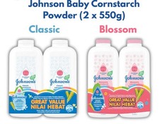 2x Johnson's Baby Original  Blossom Cornstarch Classic Powder 500g