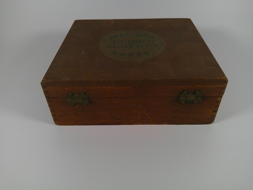 Vintage Sears Golden Jubilee 1886-1936 Holz Zigarrenkiste 9x7x3" Klappdeckel - Bild 7 von 8
