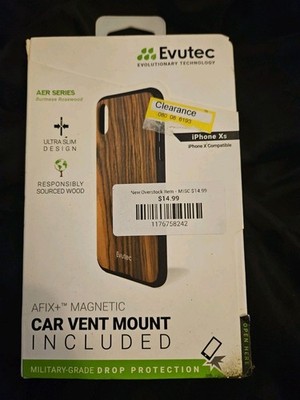   Evutec iPhone Xs Sourced Wood Drop Protection Car Vent Mount Included New  