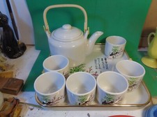 Japanese Sake/Tea Set, Tray/Teapot  6 Cups Used/EUC 