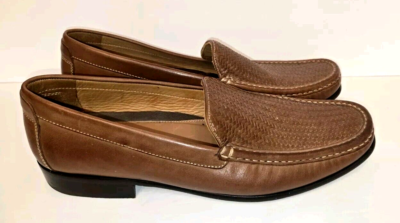 Johnston & Murphy Brown Leather Weave Loafers 20-9000 Size 
